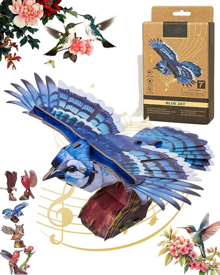 Hummingbird 3D Bird Puzzle DIY Assembly Kit With Call Sound For Adults Kids Blue - Image 1